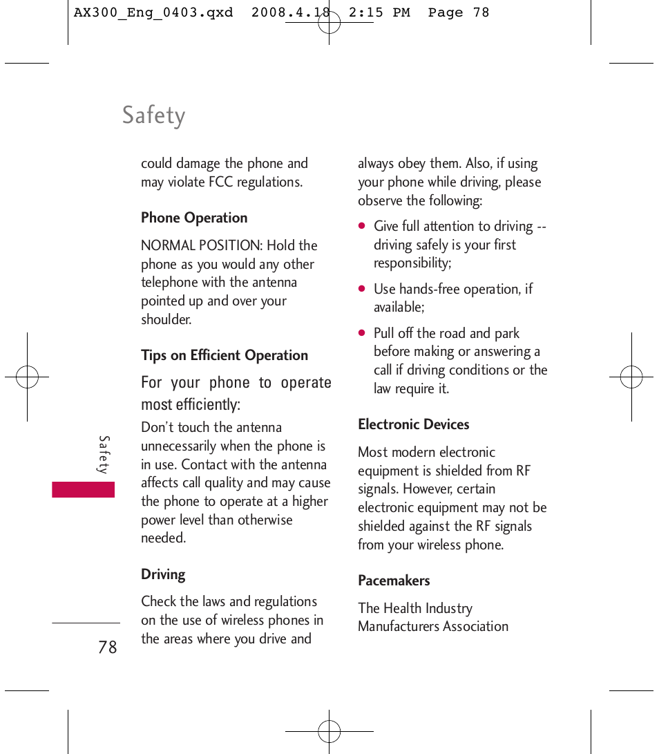 Safety | LG LGAX300 User Manual | Page 80 / 115