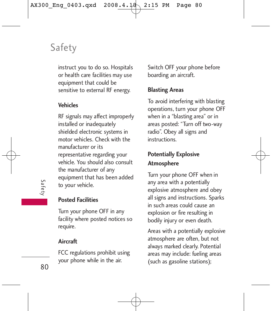 Safety | LG LGAX300 User Manual | Page 82 / 115