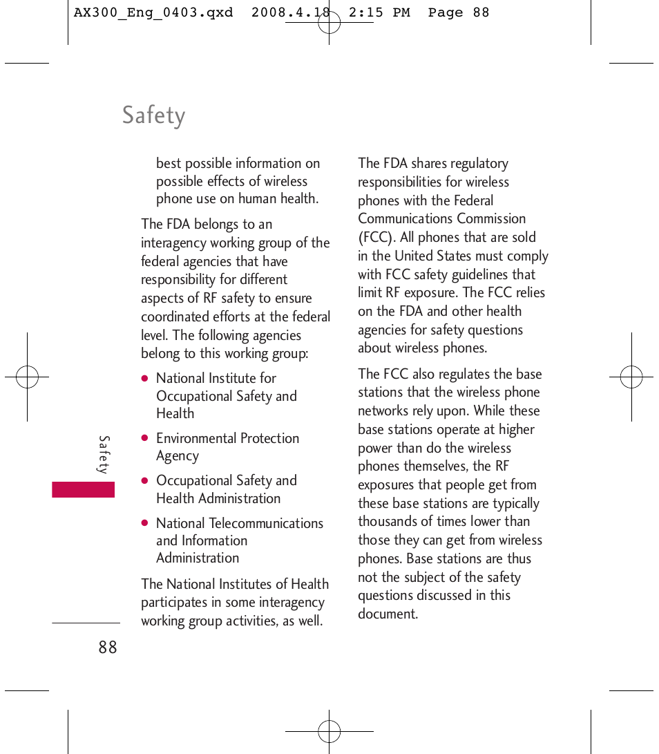 Safety | LG LGAX300 User Manual | Page 90 / 115