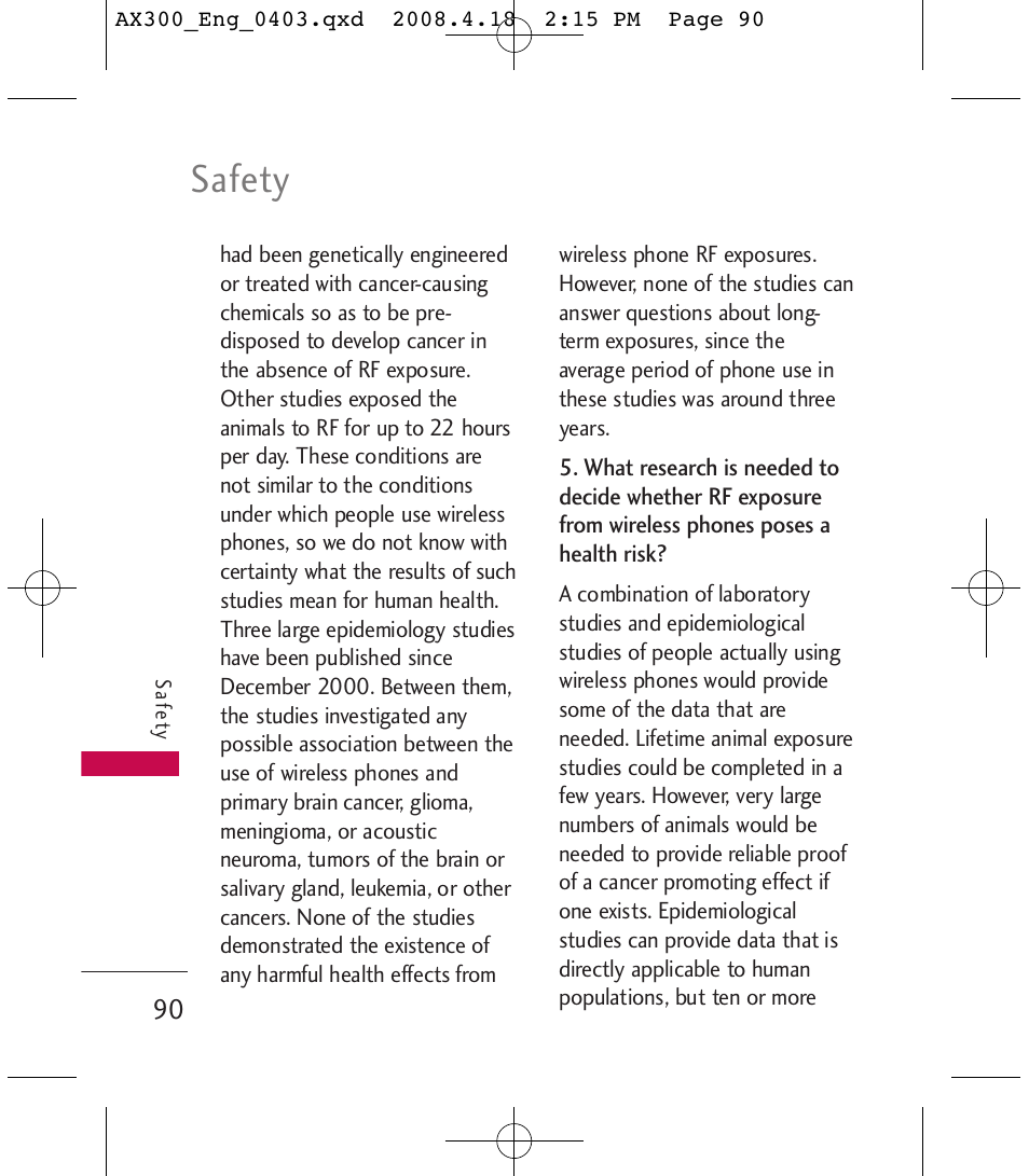 Safety | LG LGAX300 User Manual | Page 92 / 115