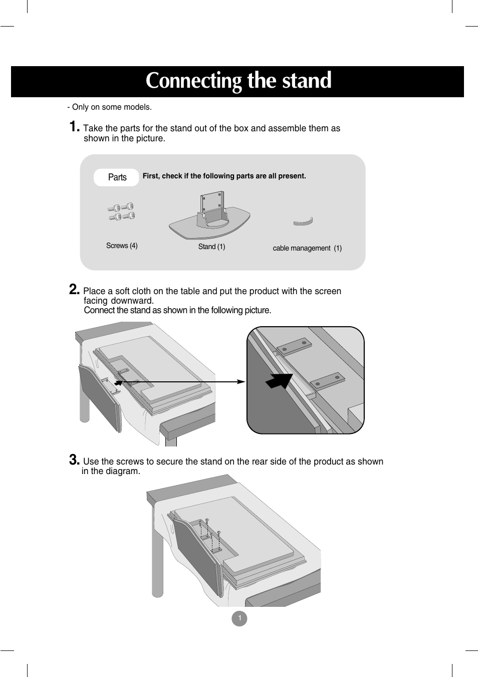 Connecting the stand | LG M4714C-BAG User Manual | Page 2 / 66