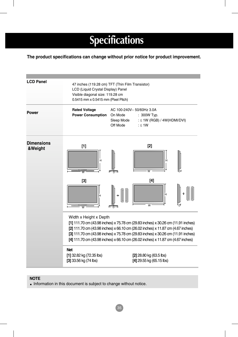 Specifications | LG M4714C-BAG User Manual | Page 36 / 66