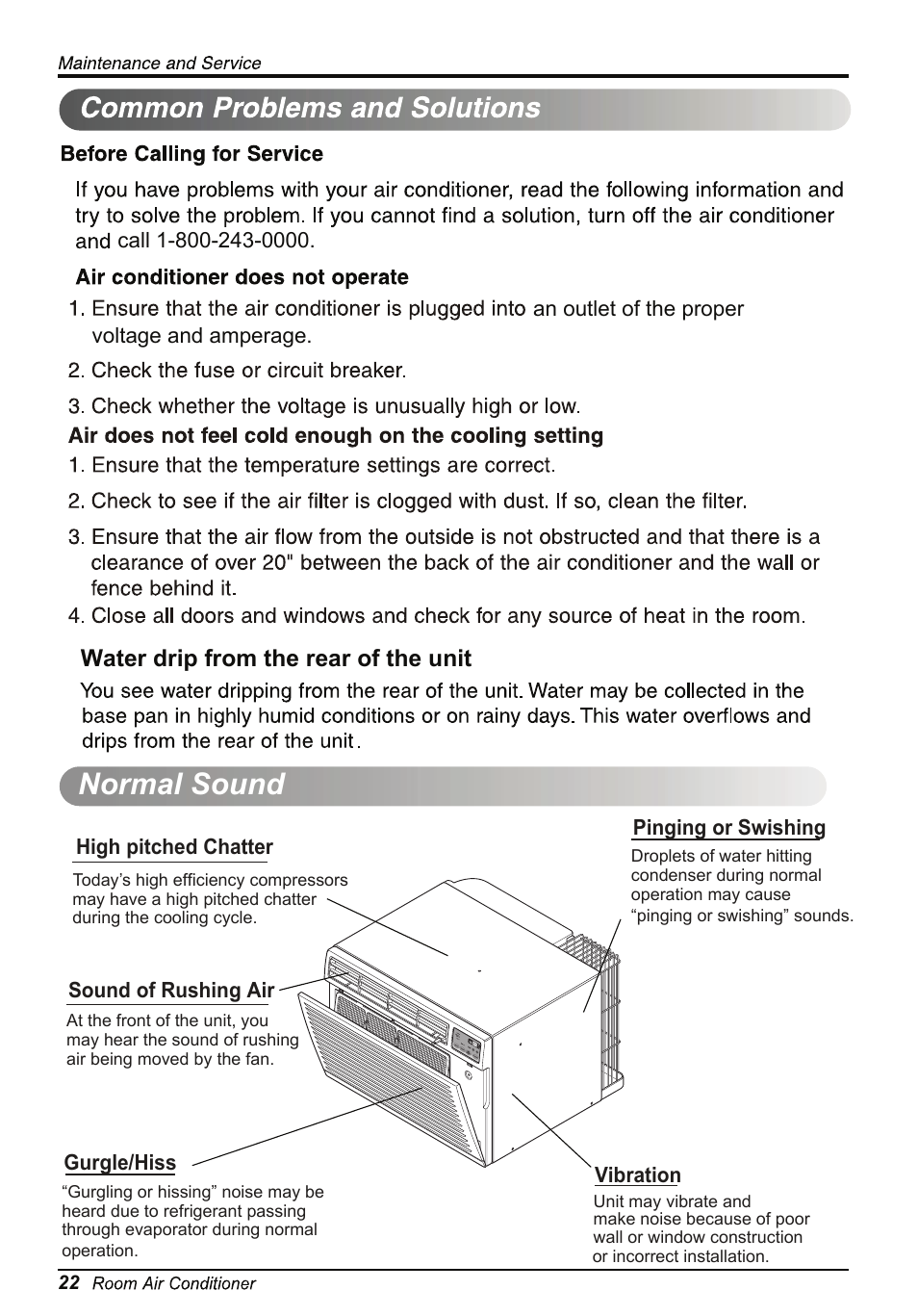 Normal sound, Water drip from the rear of the unit | LG LT1234CNR User Manual | Page 22 / 48