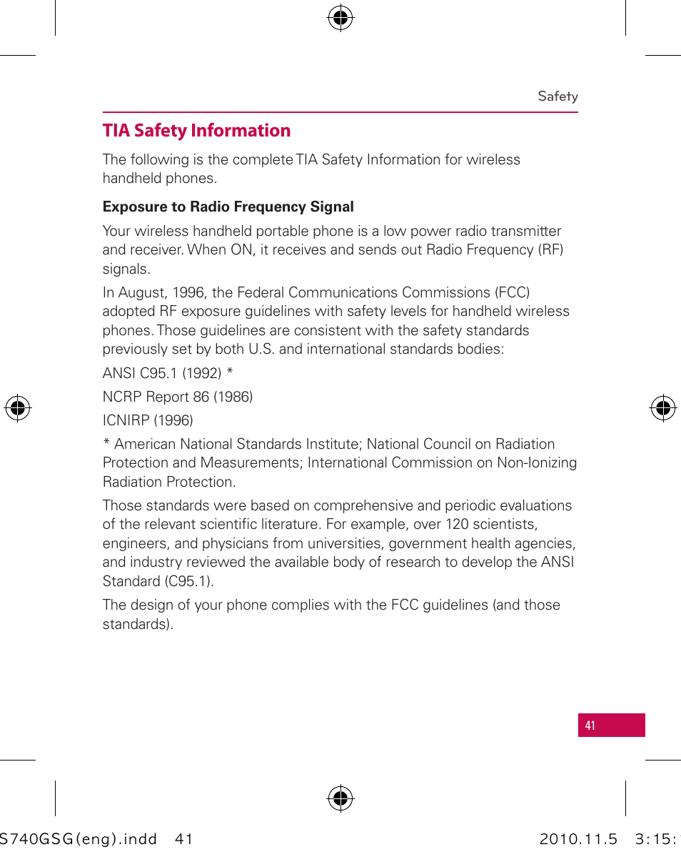 Tia safety information | LG LGUS740 User Manual | Page 41 / 82