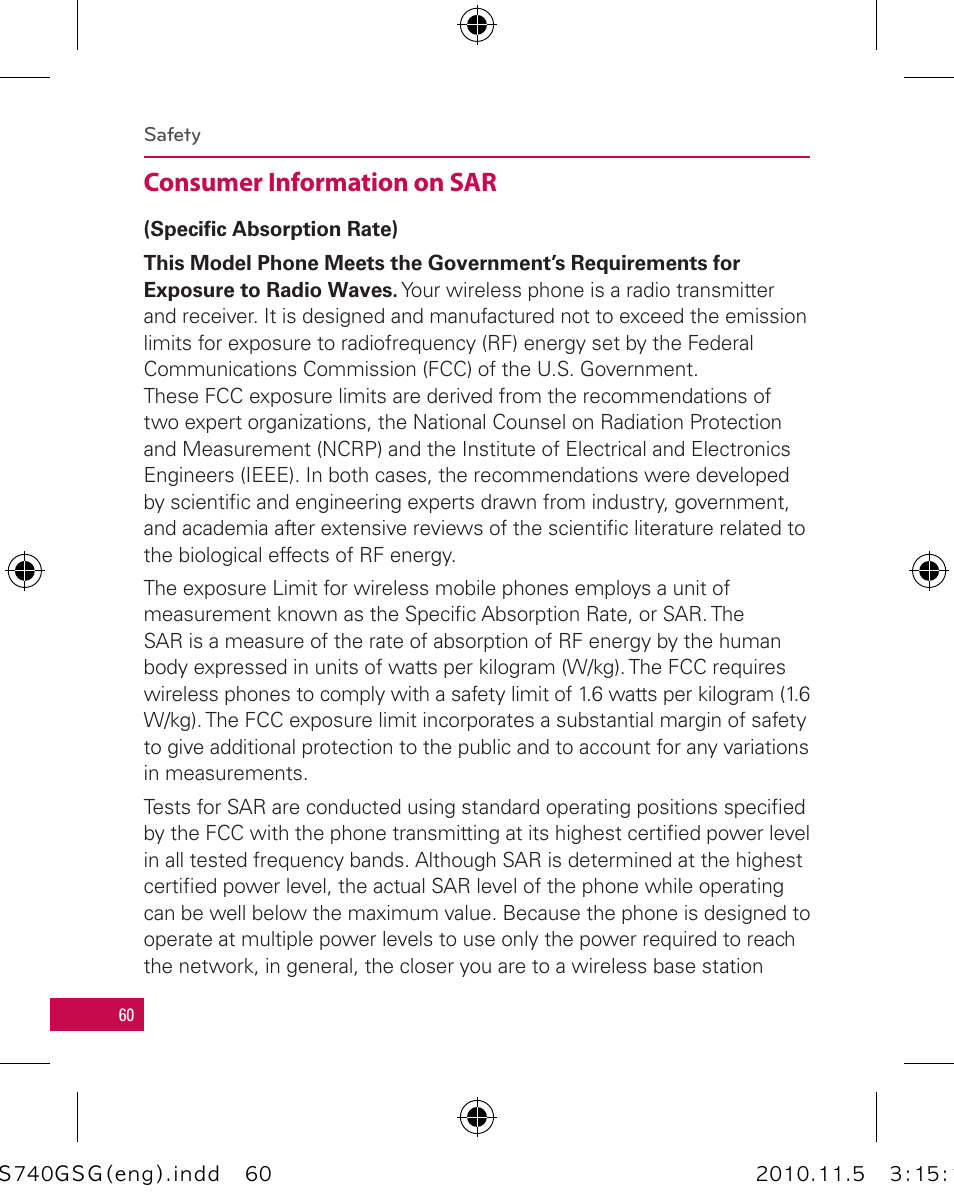 Consumer information on sar | LG LGUS740 User Manual | Page 60 / 82