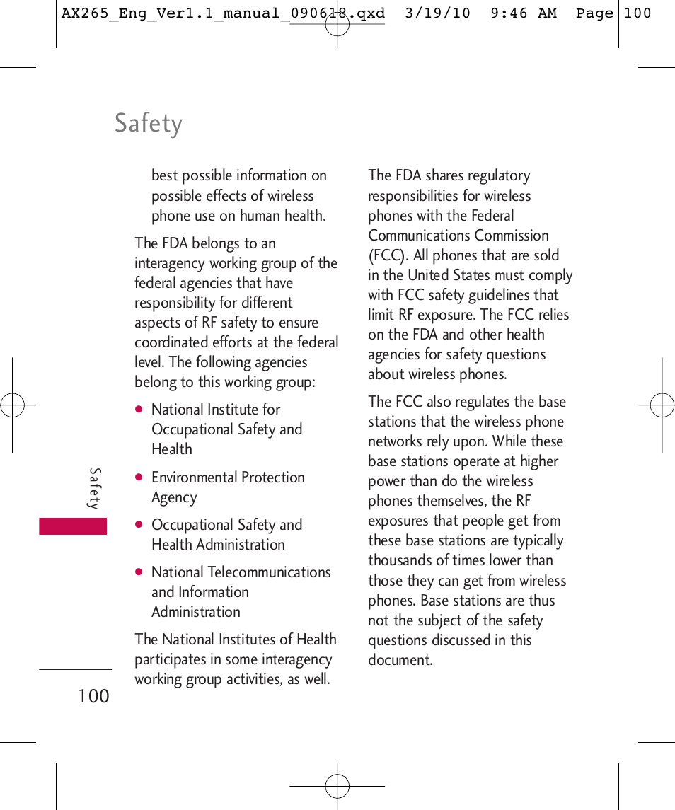 Safety | LG LGAX265 User Manual | Page 102 / 269