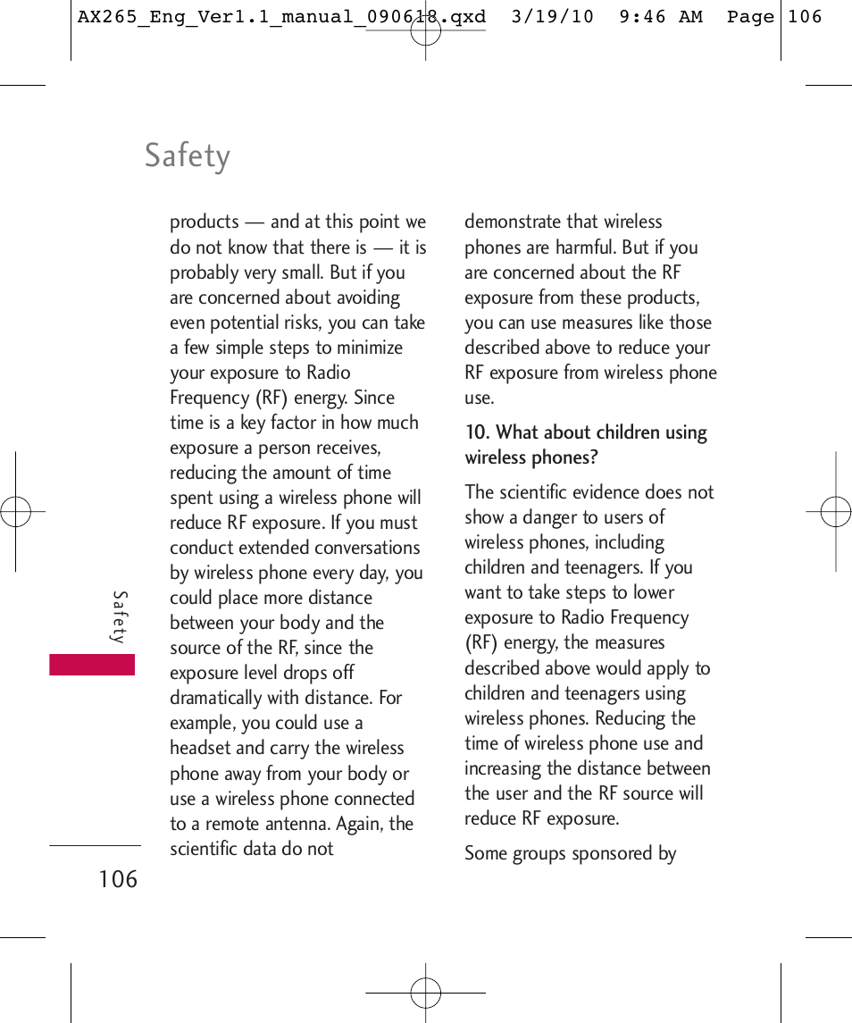 Safety | LG LGAX265 User Manual | Page 108 / 269