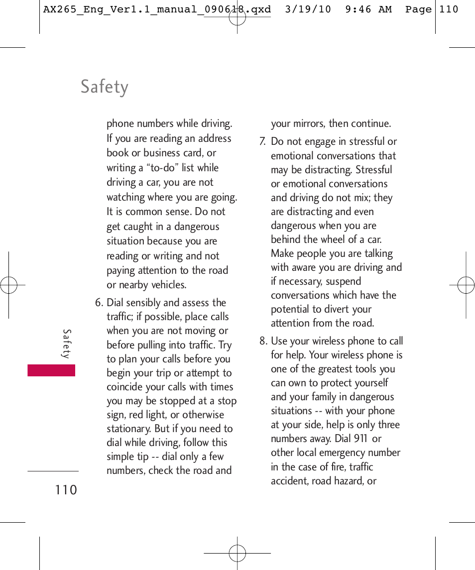 Safety | LG LGAX265 User Manual | Page 112 / 269