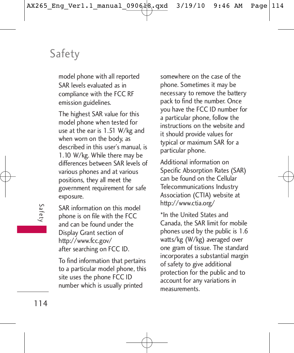 Safety | LG LGAX265 User Manual | Page 116 / 269