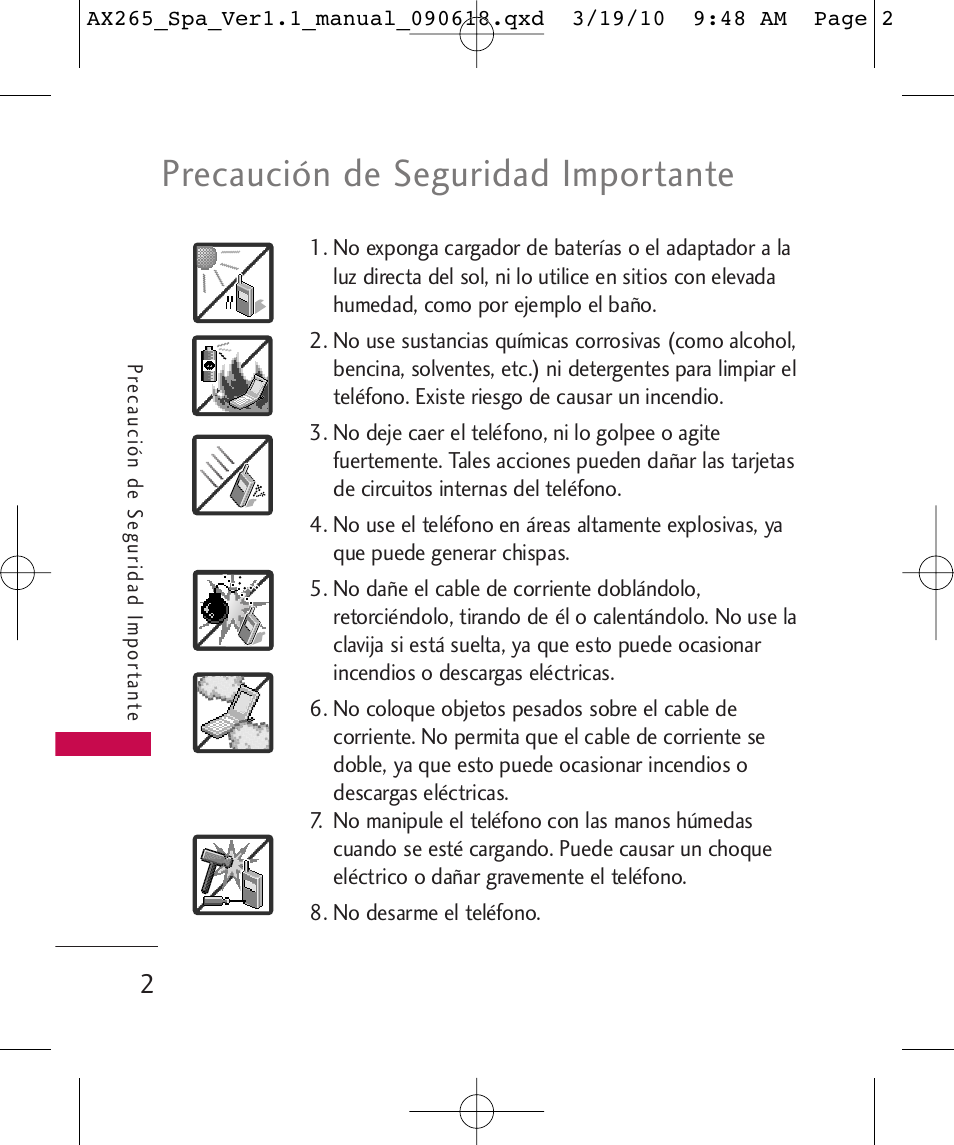 Precaución de seguridad importante | LG LGAX265 User Manual | Page 132 / 269