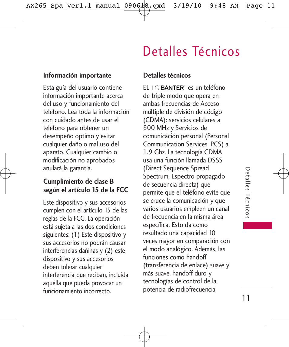 Detalles técnicos | LG LGAX265 User Manual | Page 141 / 269