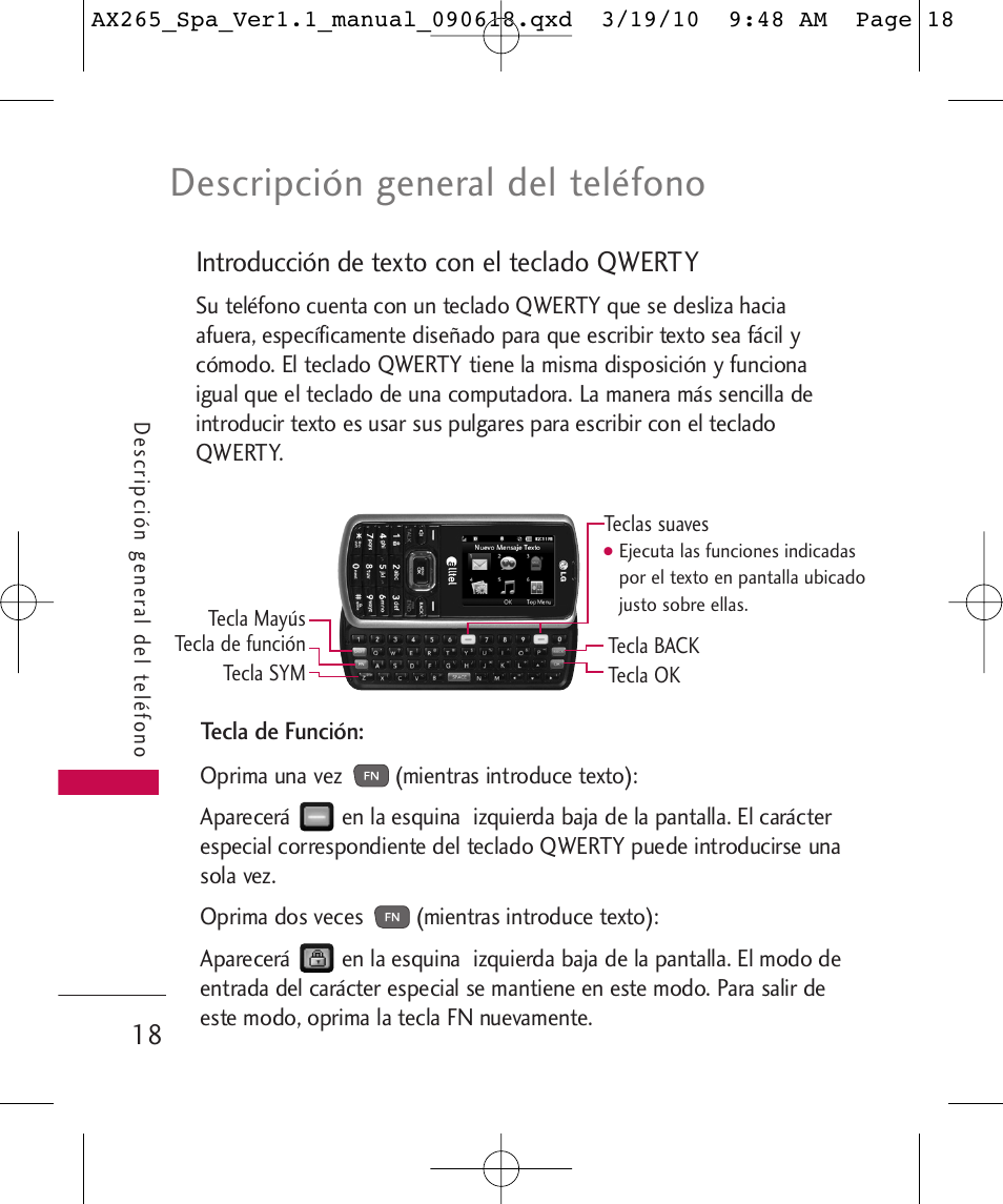 Descripción general del teléfono, Introducción de texto con el teclado qwerty | LG LGAX265 User Manual | Page 148 / 269