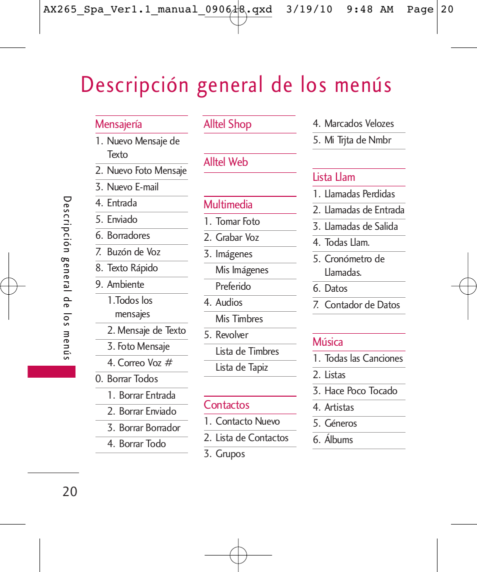 Descripción general de los menús | LG LGAX265 User Manual | Page 150 / 269