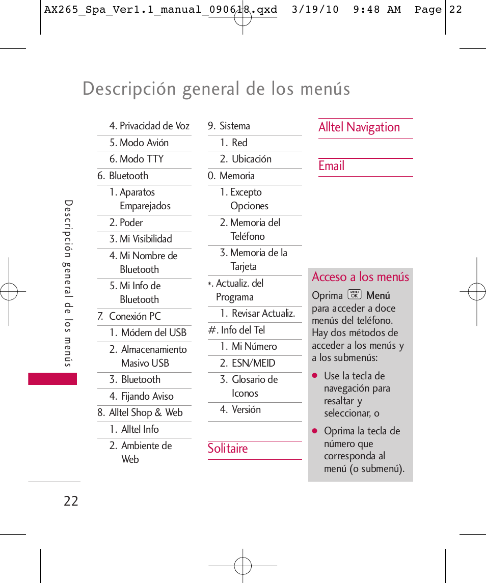 Descripción general de los menús | LG LGAX265 User Manual | Page 152 / 269