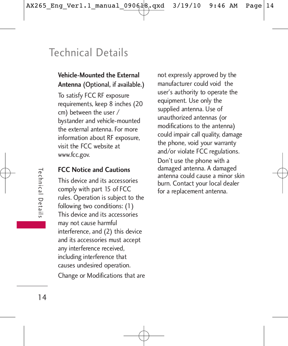 Technical details | LG LGAX265 User Manual | Page 16 / 269