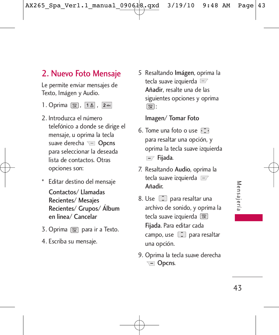 Nuevo foto mensaje | LG LGAX265 User Manual | Page 173 / 269