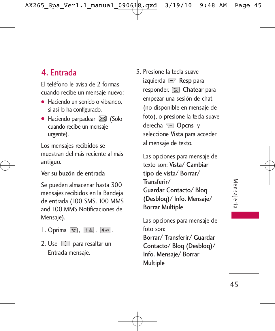 Entrada | LG LGAX265 User Manual | Page 175 / 269