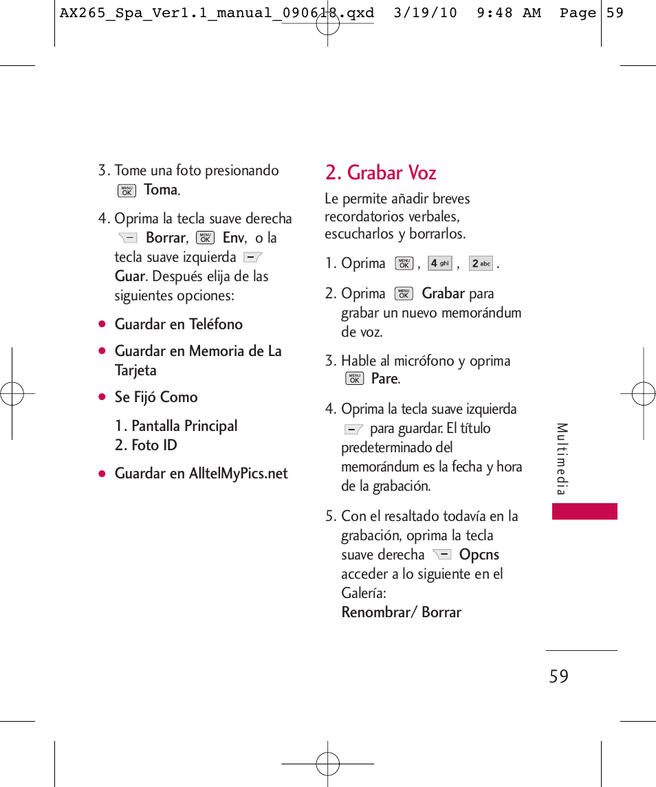 Grabar voz | LG LGAX265 User Manual | Page 189 / 269