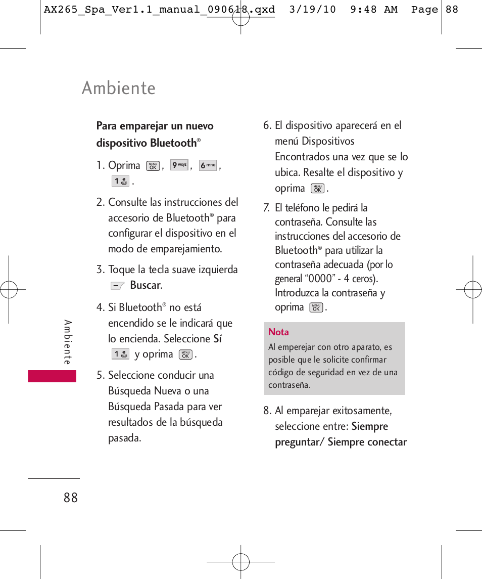 Ambiente | LG LGAX265 User Manual | Page 218 / 269