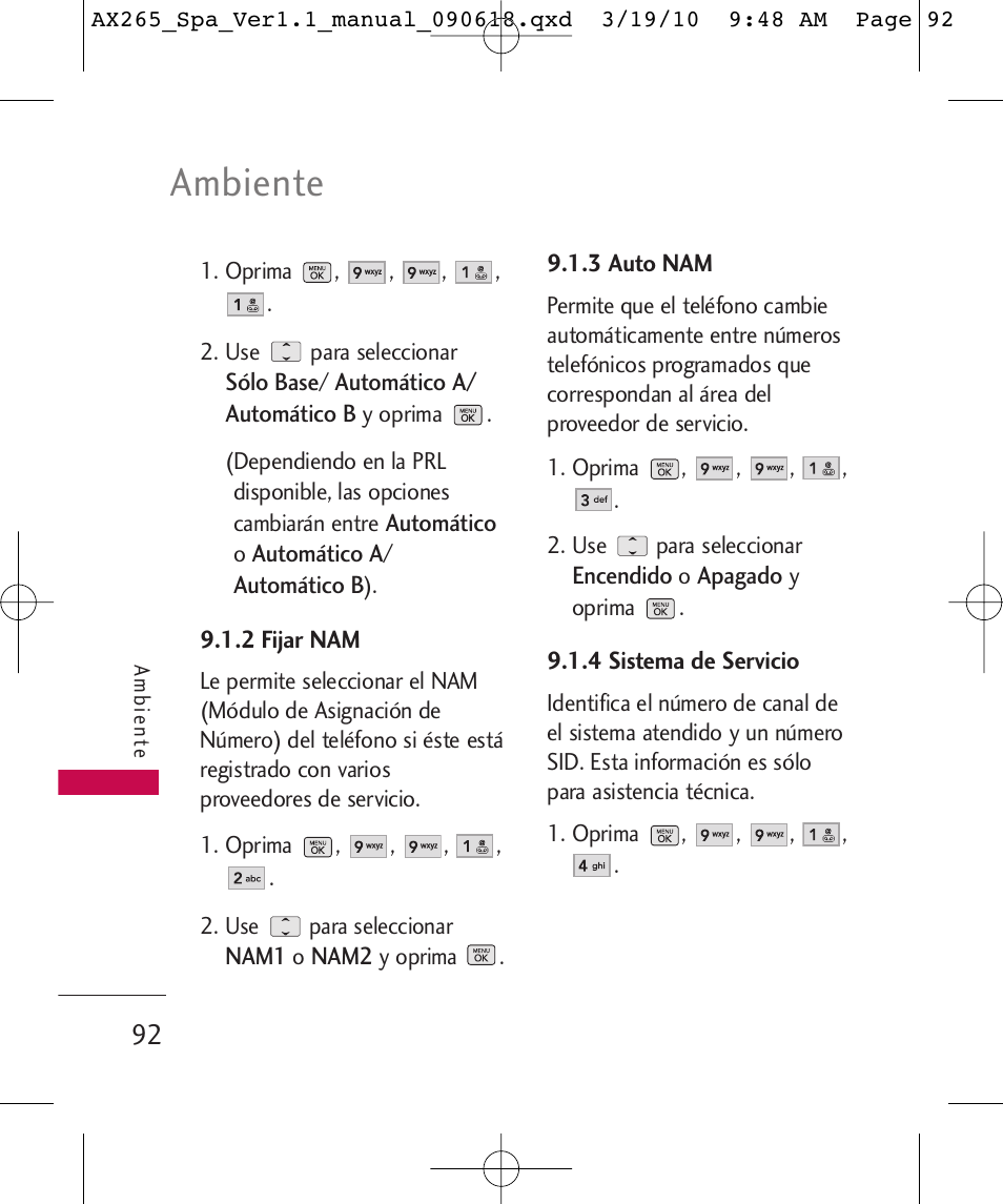 Ambiente | LG LGAX265 User Manual | Page 222 / 269