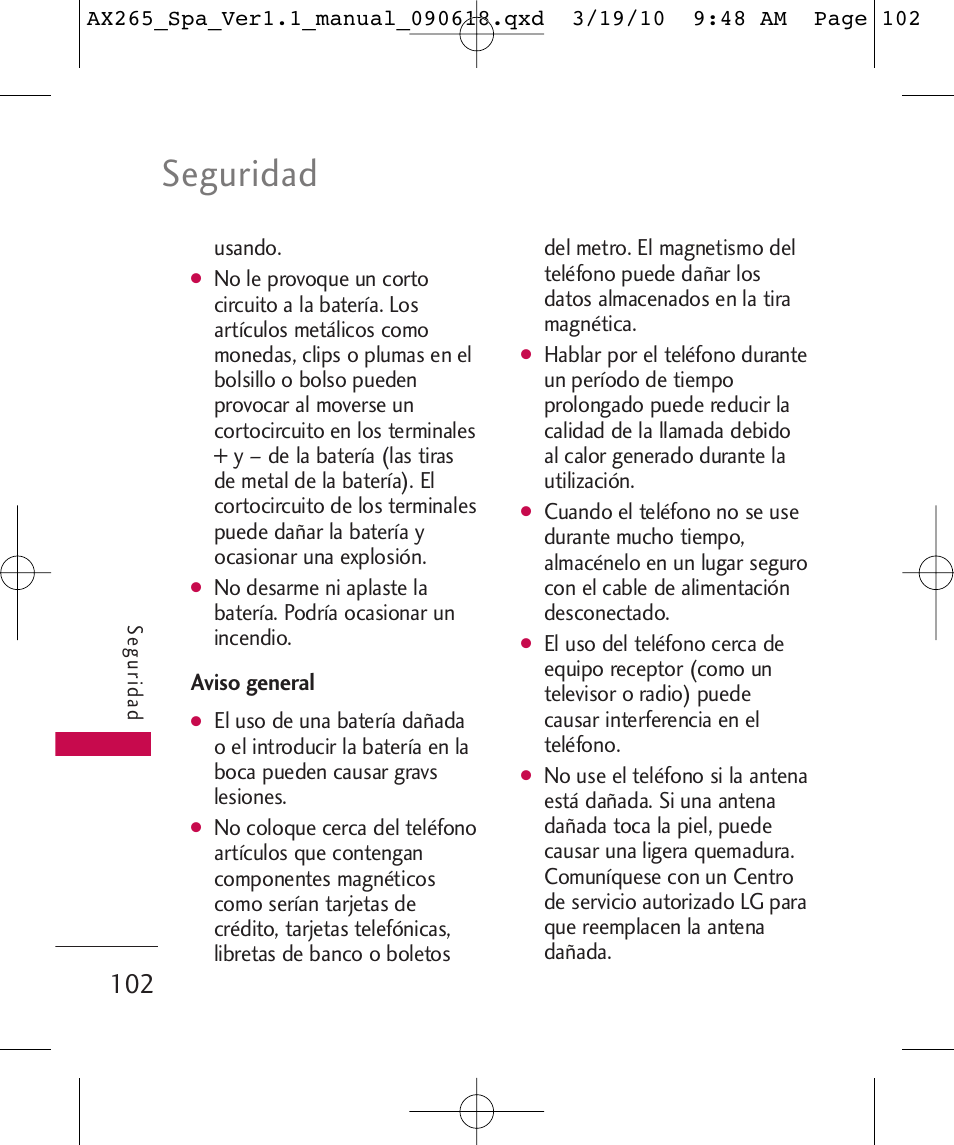 Seguridad | LG LGAX265 User Manual | Page 232 / 269