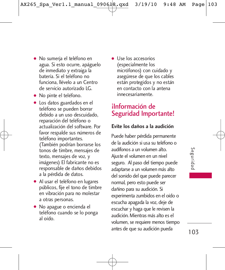 Información de seguridad importante | LG LGAX265 User Manual | Page 233 / 269