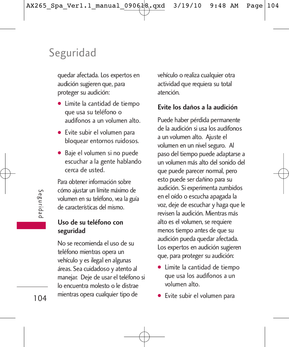 Seguridad | LG LGAX265 User Manual | Page 234 / 269