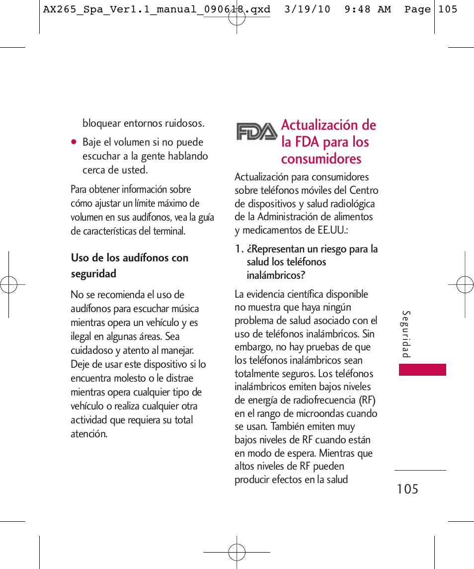 Actualización de la fda para los consumidores | LG LGAX265 User Manual | Page 235 / 269