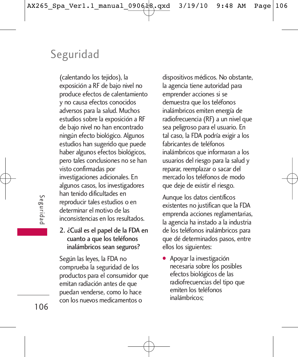 Seguridad | LG LGAX265 User Manual | Page 236 / 269