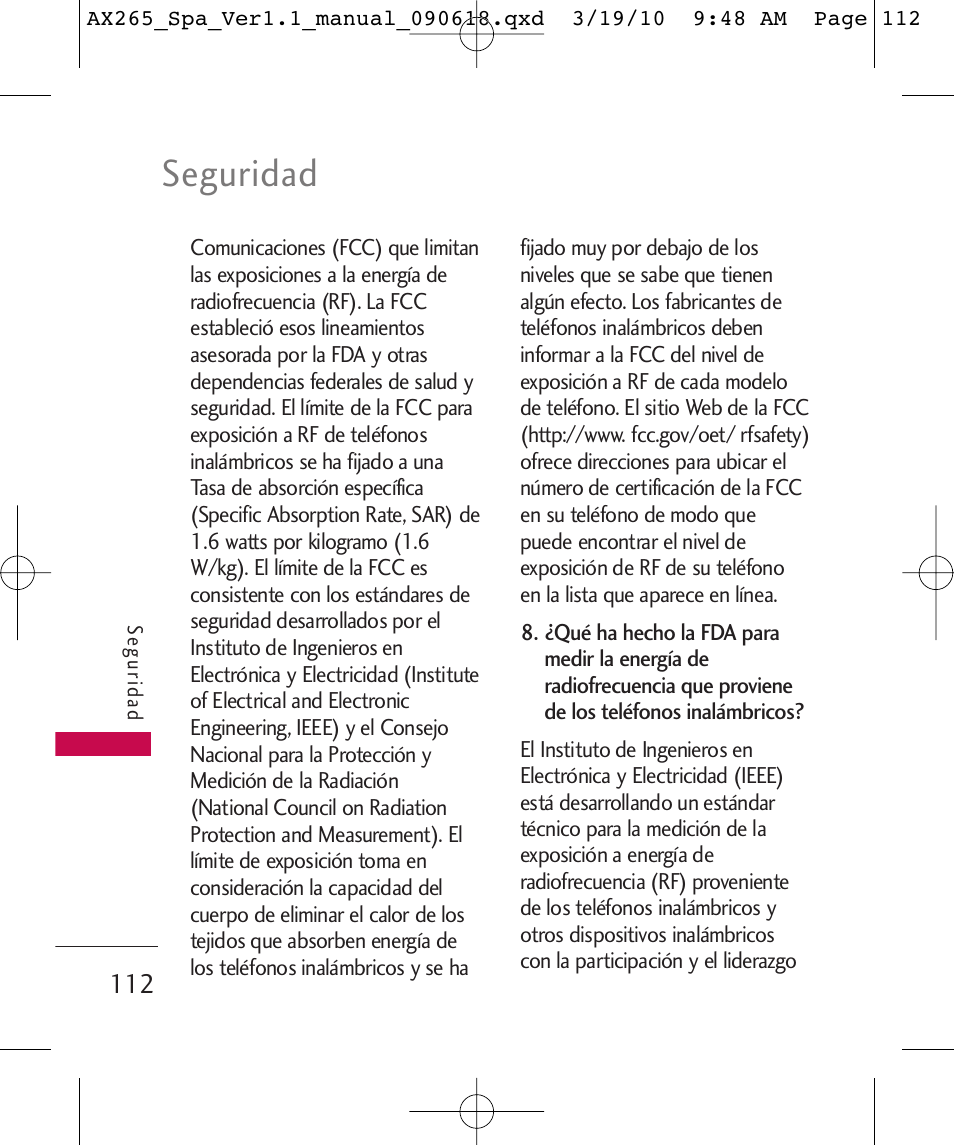 Seguridad | LG LGAX265 User Manual | Page 242 / 269