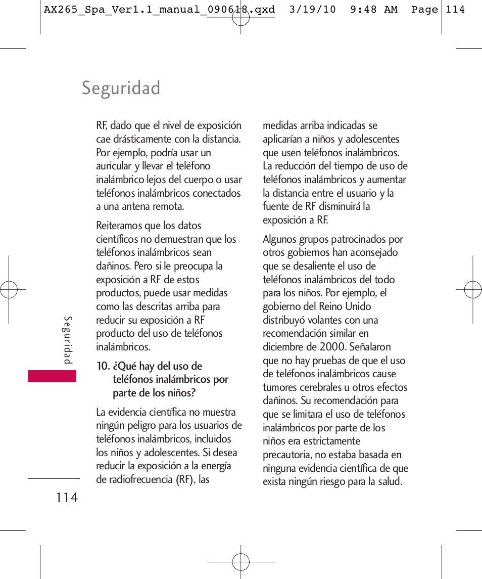 Seguridad | LG LGAX265 User Manual | Page 244 / 269