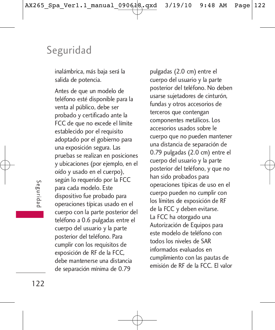 Seguridad | LG LGAX265 User Manual | Page 252 / 269