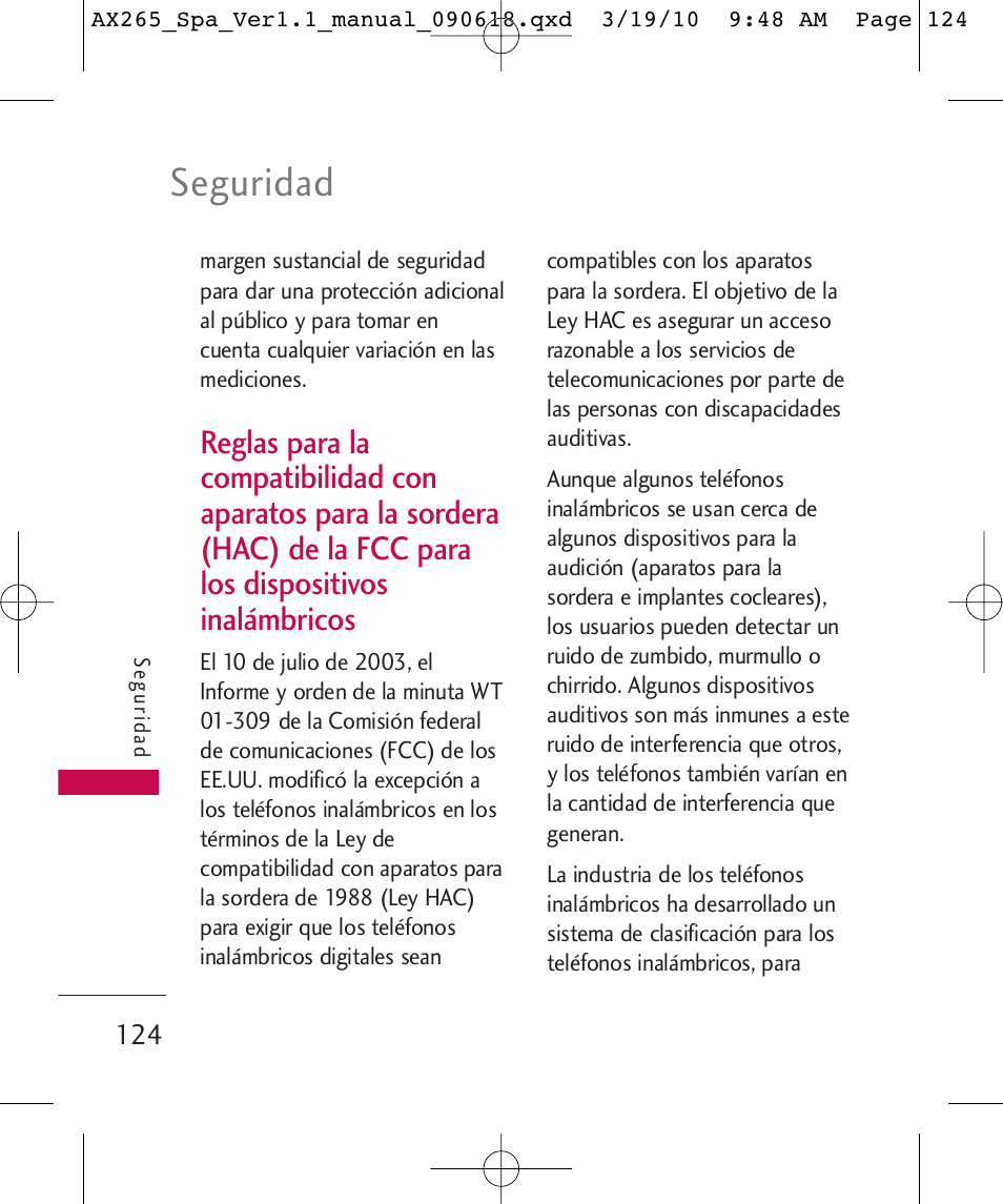 Seguridad | LG LGAX265 User Manual | Page 254 / 269