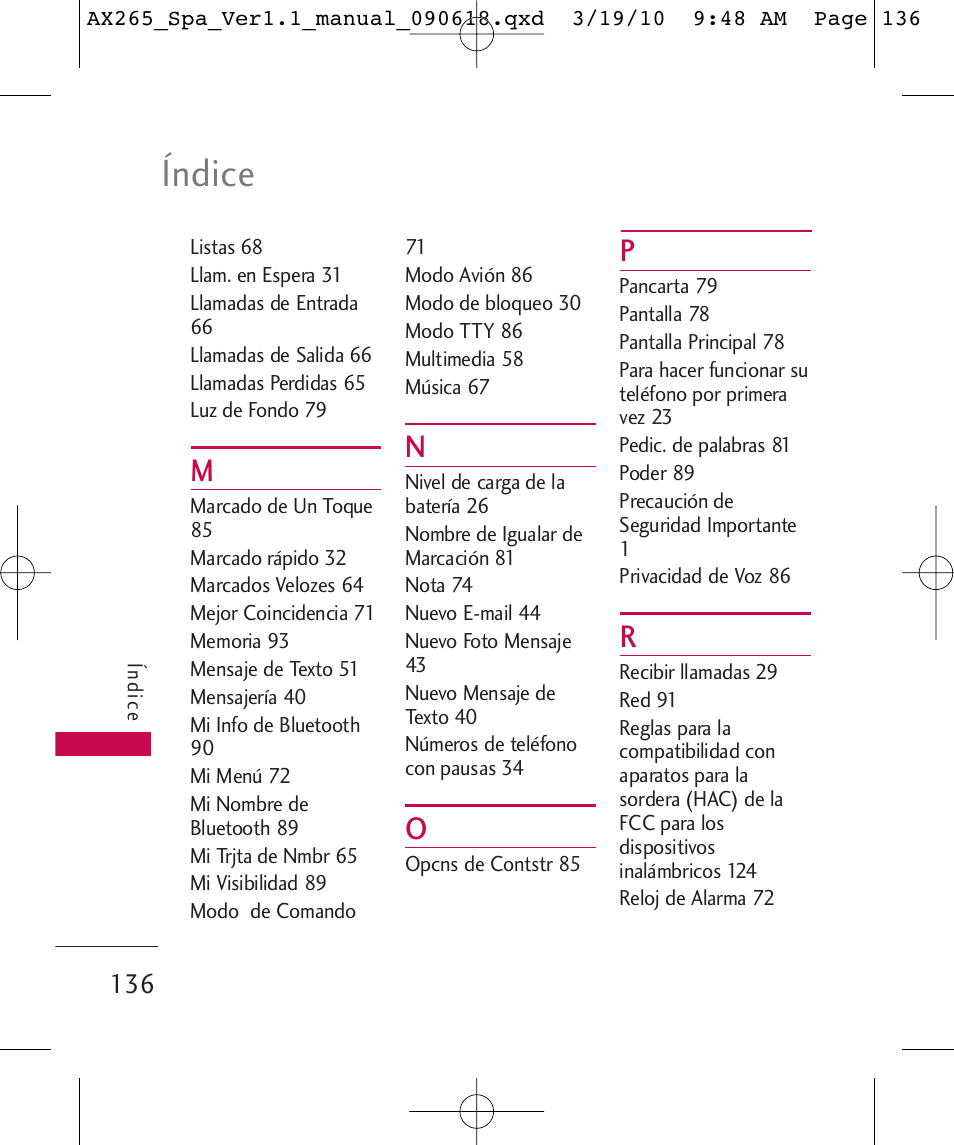 Índice | LG LGAX265 User Manual | Page 266 / 269