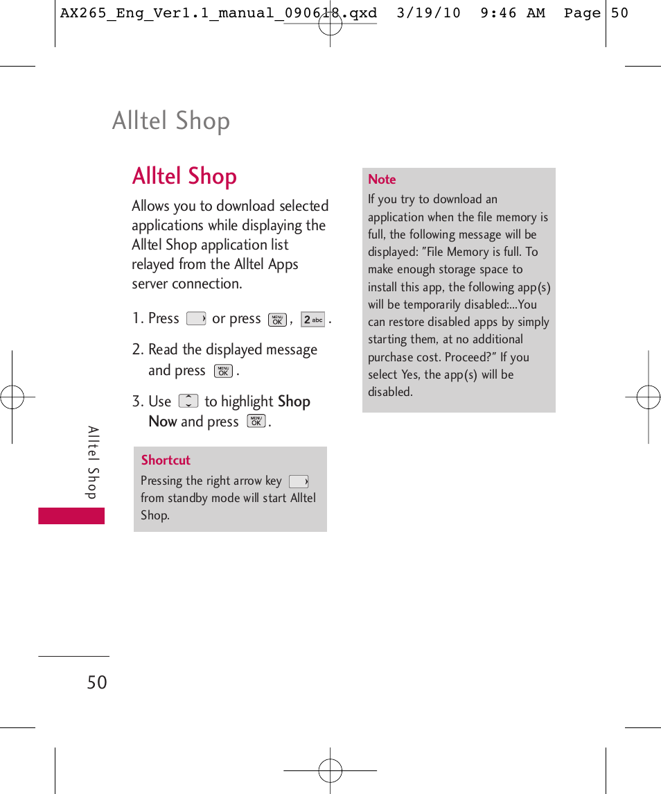 Alltel shop | LG LGAX265 User Manual | Page 52 / 269