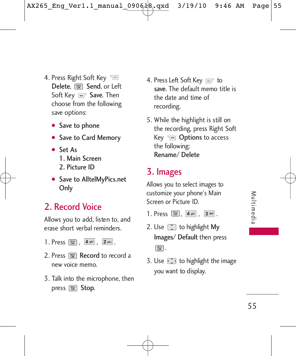 Record voice, Images | LG LGAX265 User Manual | Page 57 / 269