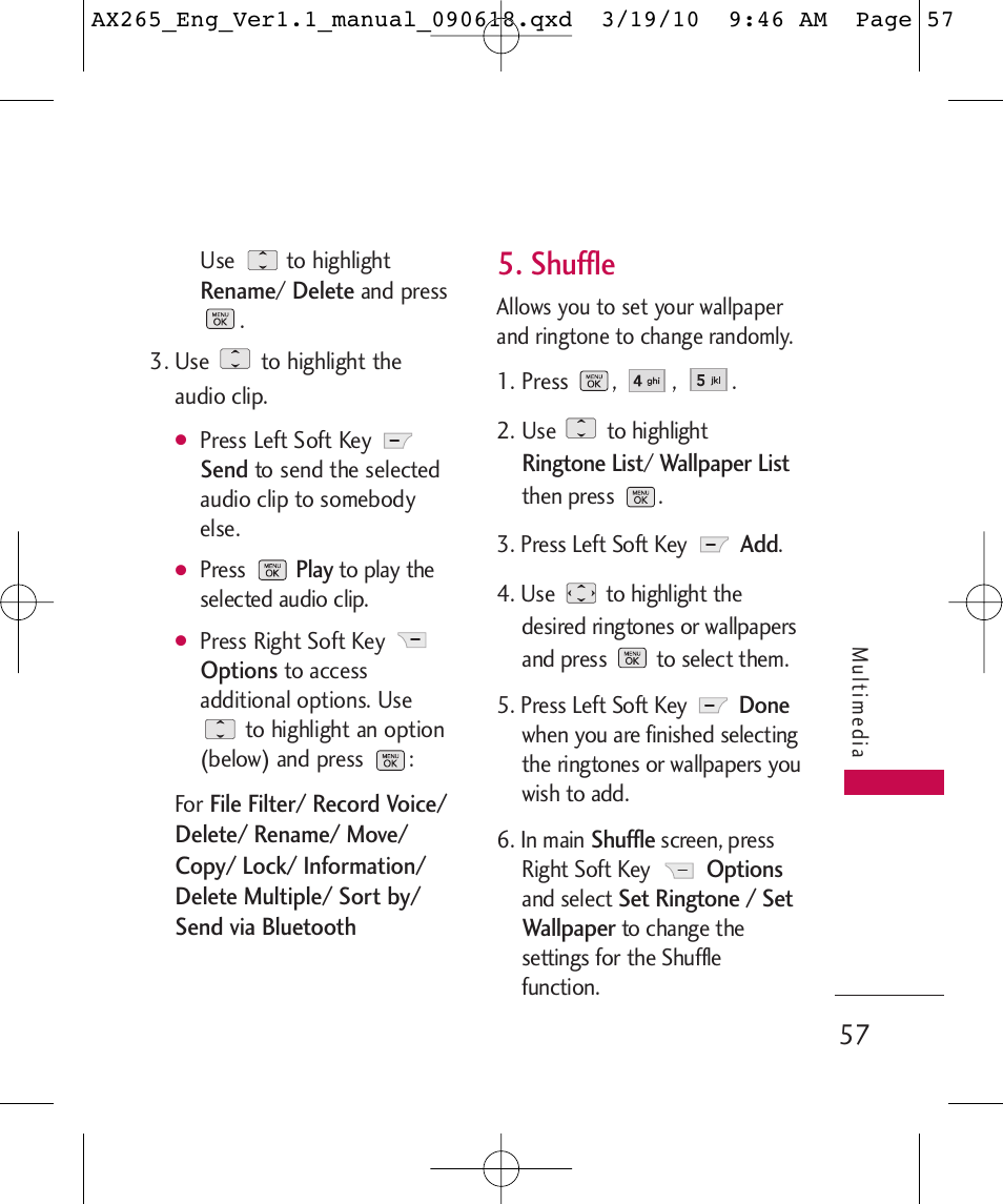 Shuffle | LG LGAX265 User Manual | Page 59 / 269