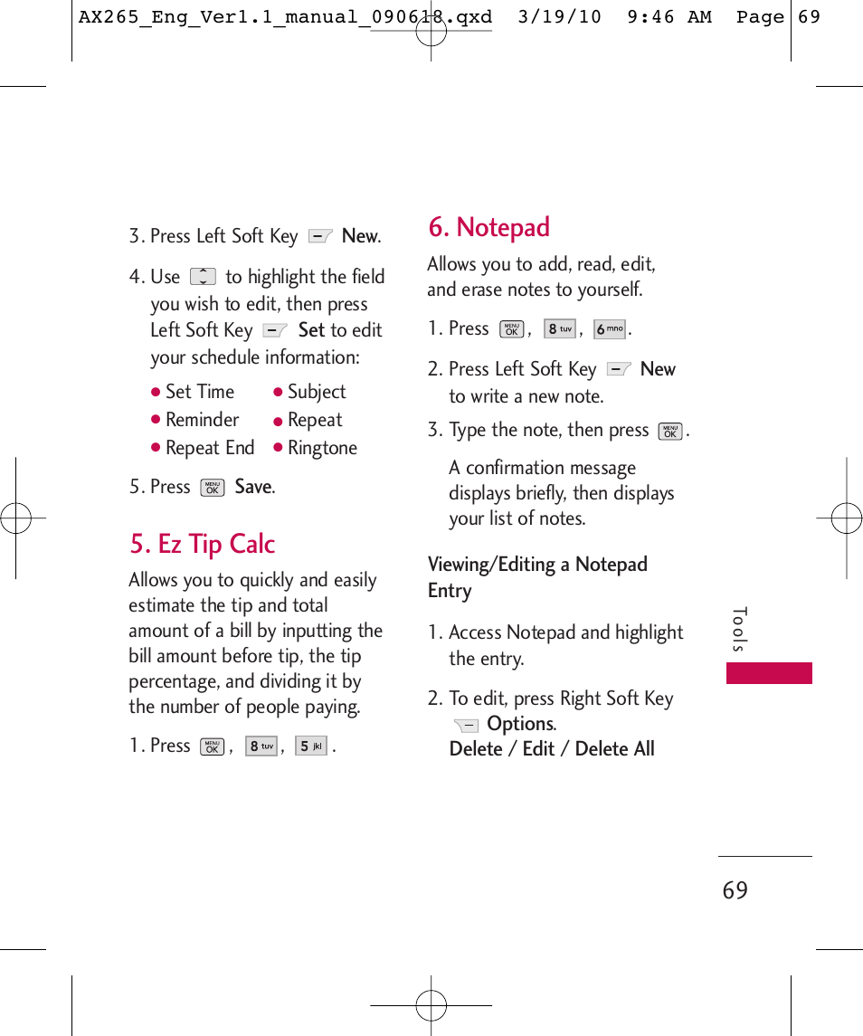 Ez tip calc | LG LGAX265 User Manual | Page 71 / 269