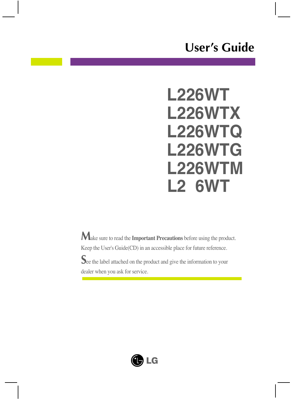 LG L226WTQ-BF User Manual | 27 pages