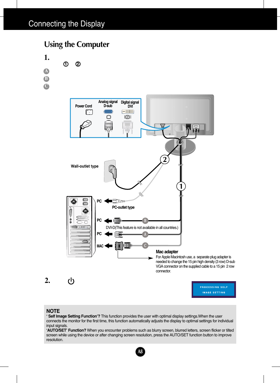 Using the computer, Connecting the display | LG L226WTQ-BF User Manual | Page 9 / 27