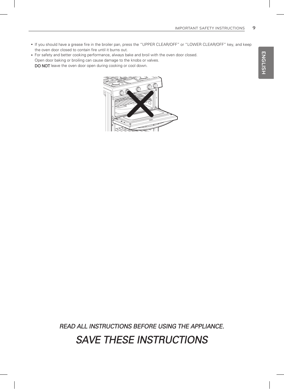 Save these instructions, Read all instructions before using the appliance | LG LDG3035SB User Manual | Page 10 / 101
