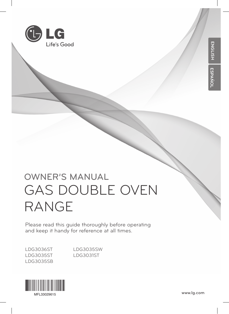 Gas double oven range, Owner’s manual | LG LDG3035SB User Manual | Page 2 / 101