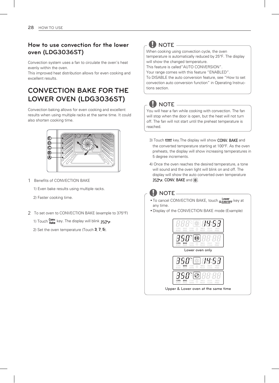 Convection bake for the lower oven (ldg3036st) | LG LDG3035SB User Manual | Page 29 / 101