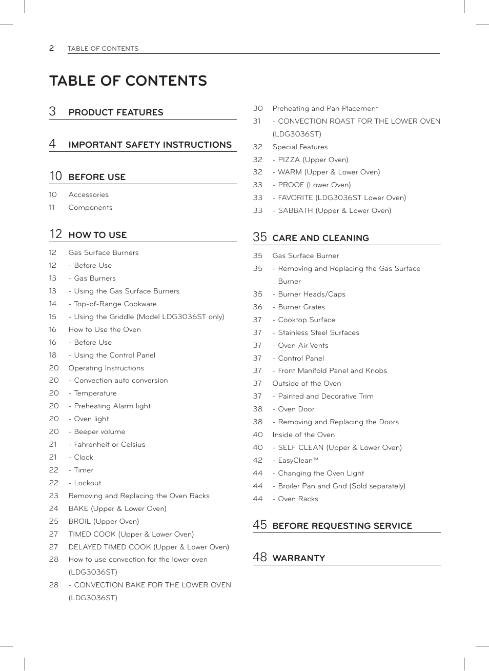 LG LDG3035SB User Manual | Page 3 / 101