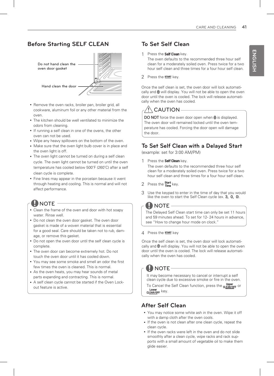 Before starting self clean, After self clean, Caution | English | LG LDG3035SB User Manual | Page 42 / 101
