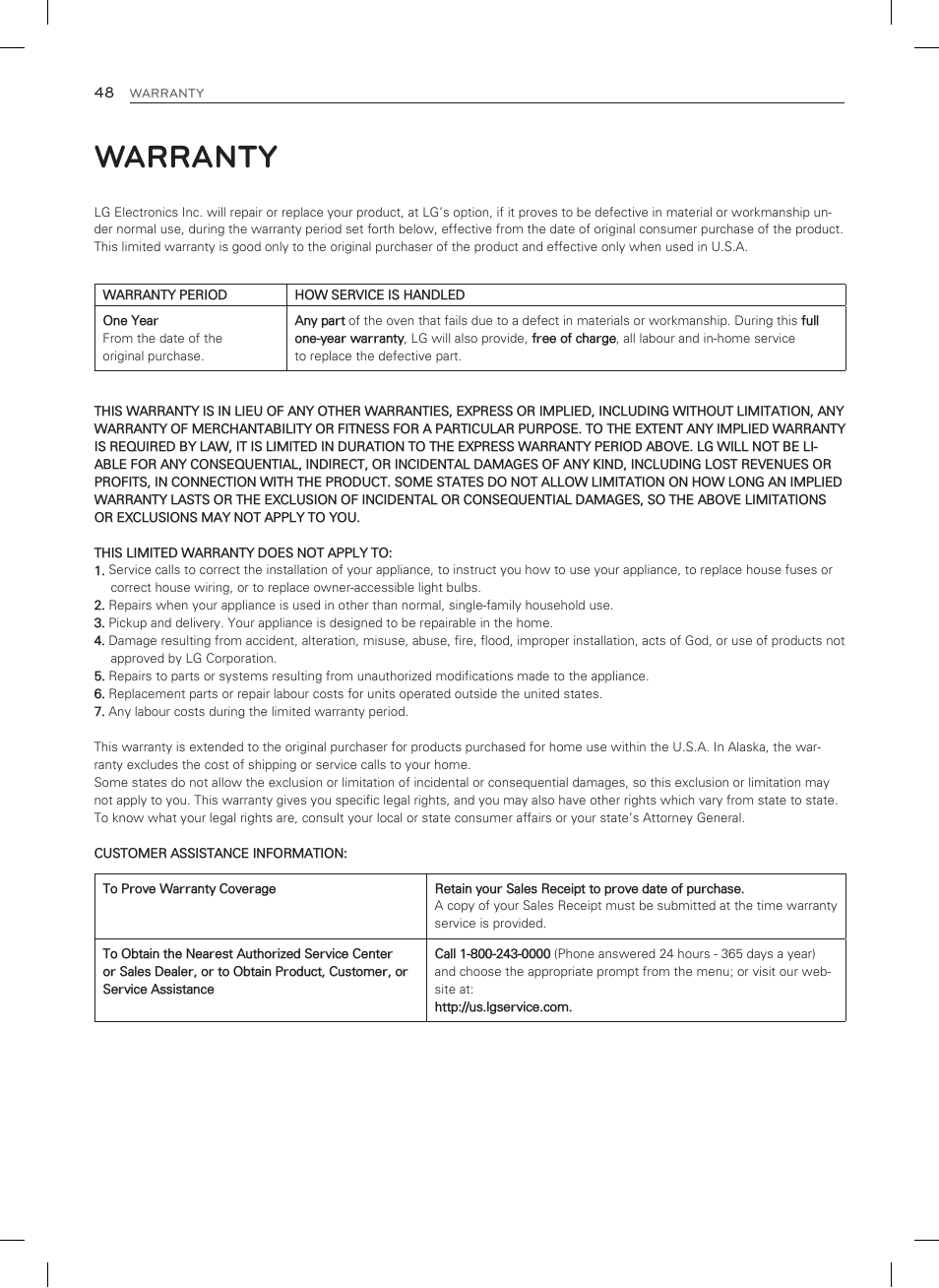 Warranty | LG LDG3035SB User Manual | Page 49 / 101
