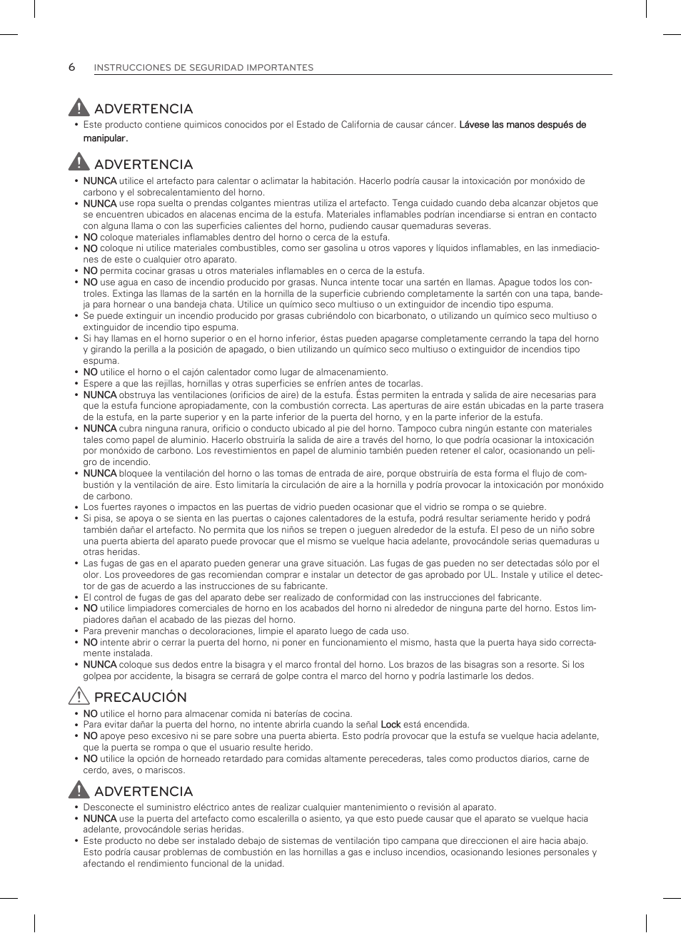 Advertencia, Precaución | LG LDG3035SB User Manual | Page 55 / 101