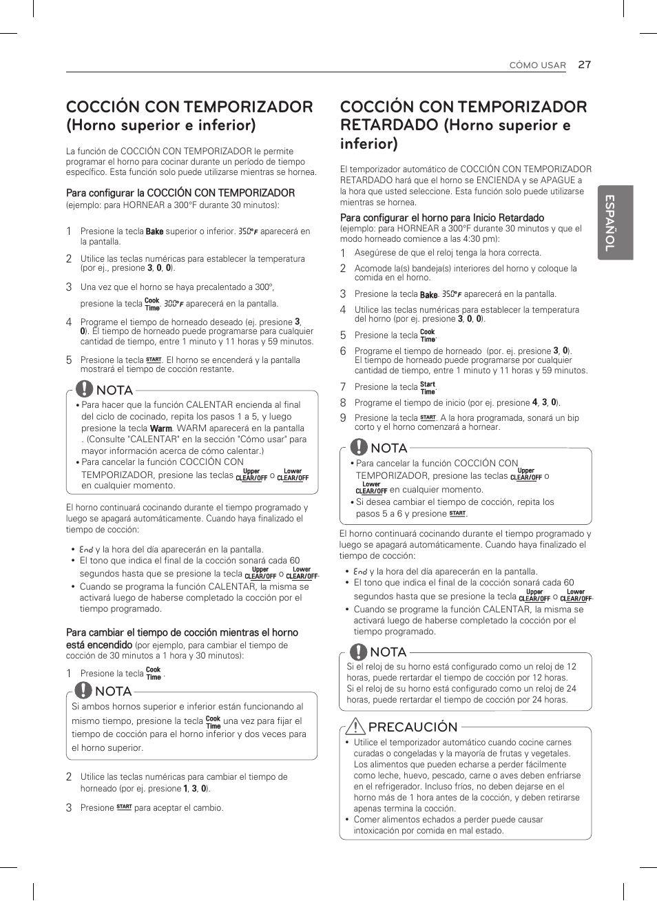 Nota, Precaución, Esp añol | LG LDG3035SB User Manual | Page 76 / 101