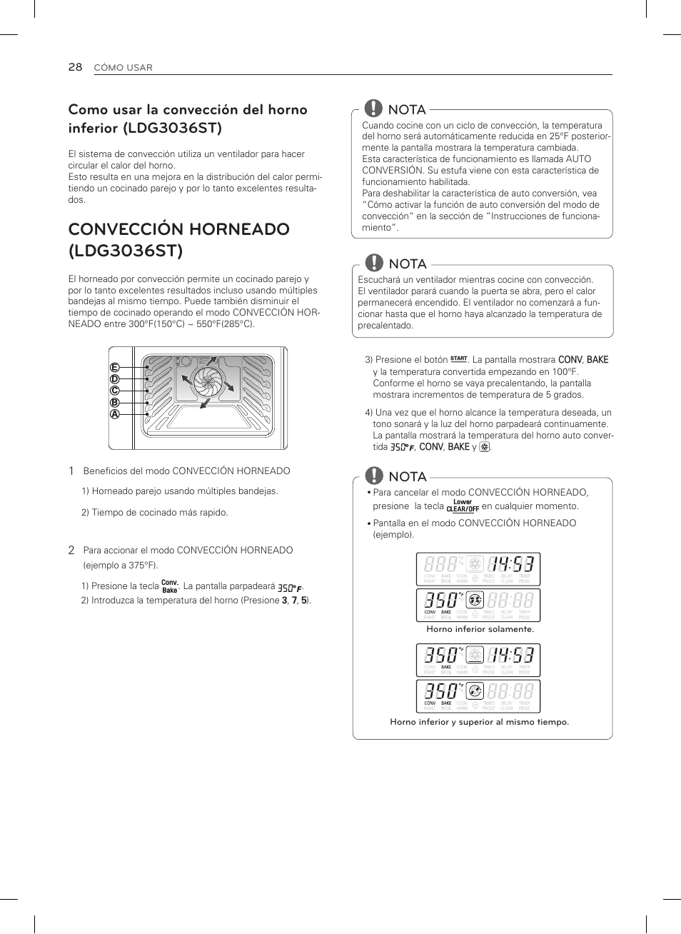 Convección horneado (ldg3036st), Nota | LG LDG3035SB User Manual | Page 77 / 101