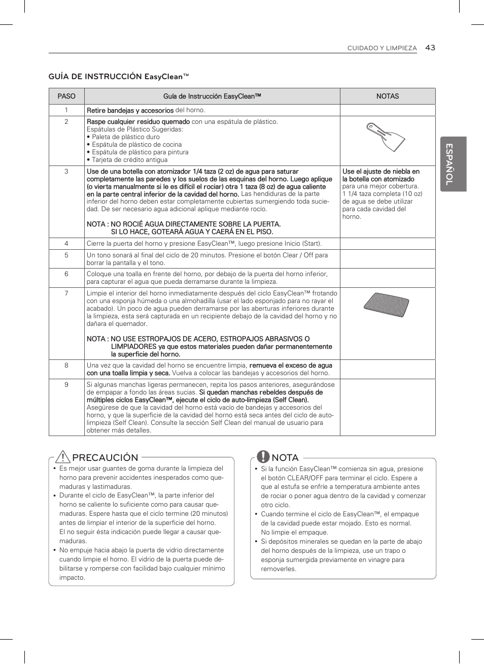 Precaución, Nota, Esp añol | LG LDG3035SB User Manual | Page 92 / 101